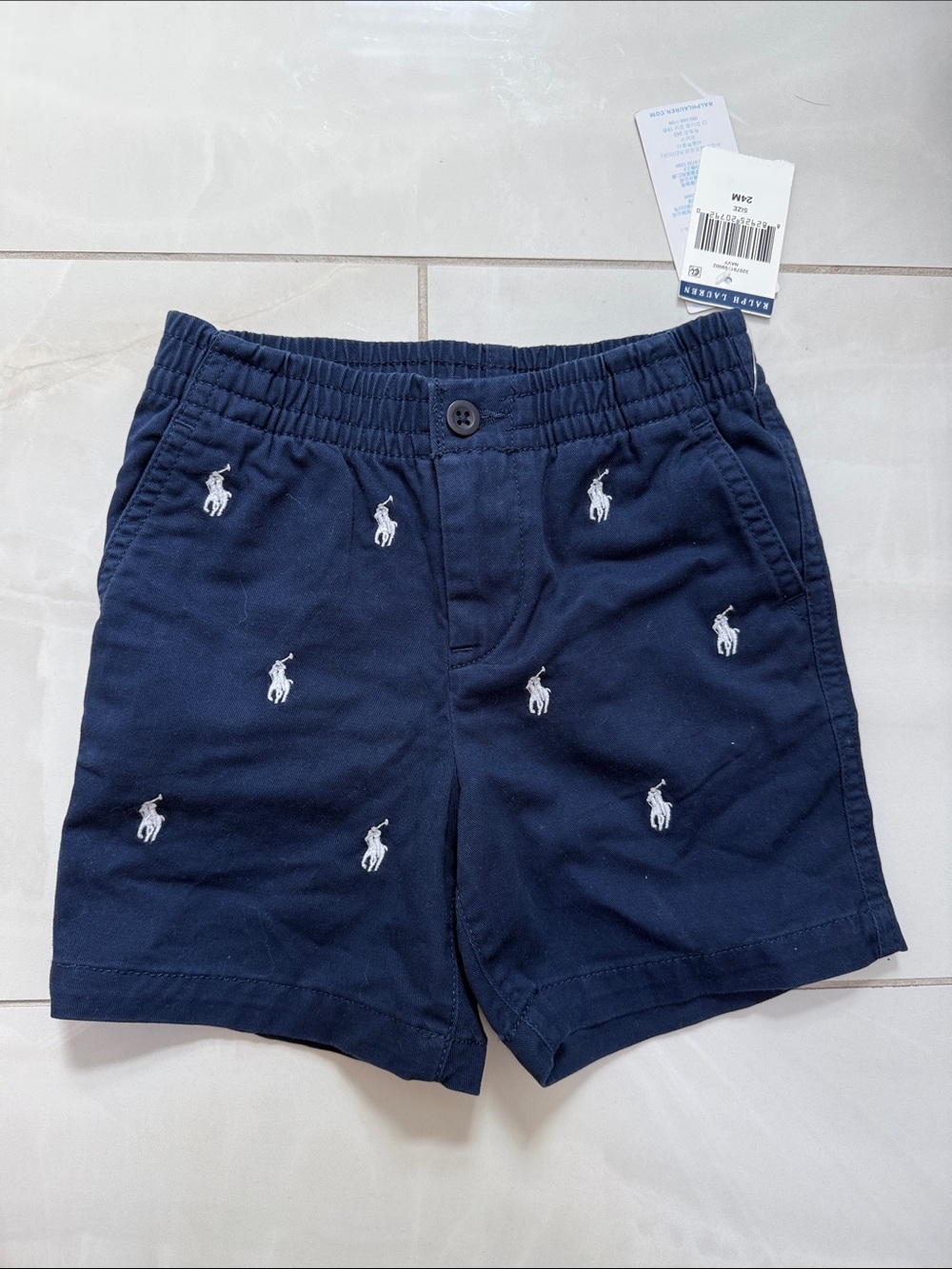NWT Ralph Lauren Navy Embroidered Polo Toddler Shorts